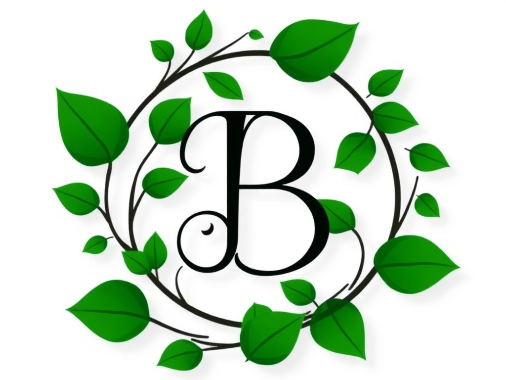 A stylized monogram of intertwining leafy vines forming the letter 'B', on a transparent background, minimalist and elegant, vector-like quality, high contrast, 8k.